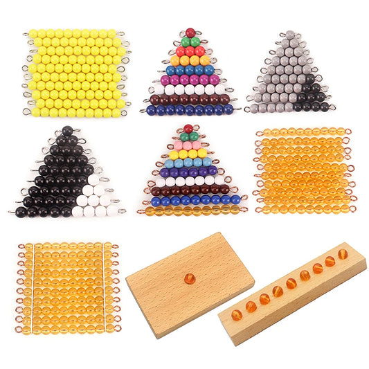 Montessori Math Counting Toy Plastic Golden Pearls Square Beads Colored Grey Black Beads with Wooden Tray Toys for Children Gift