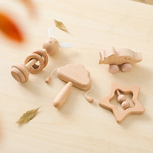 Montessori Wooden Animal Rattle 4pc